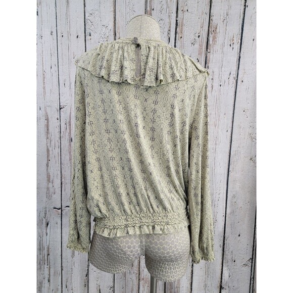 ALK Women's Medium Anama Ruffle V Neck Peasant Button Down Blouse Shirt Top EUC - Picture 9 of 14